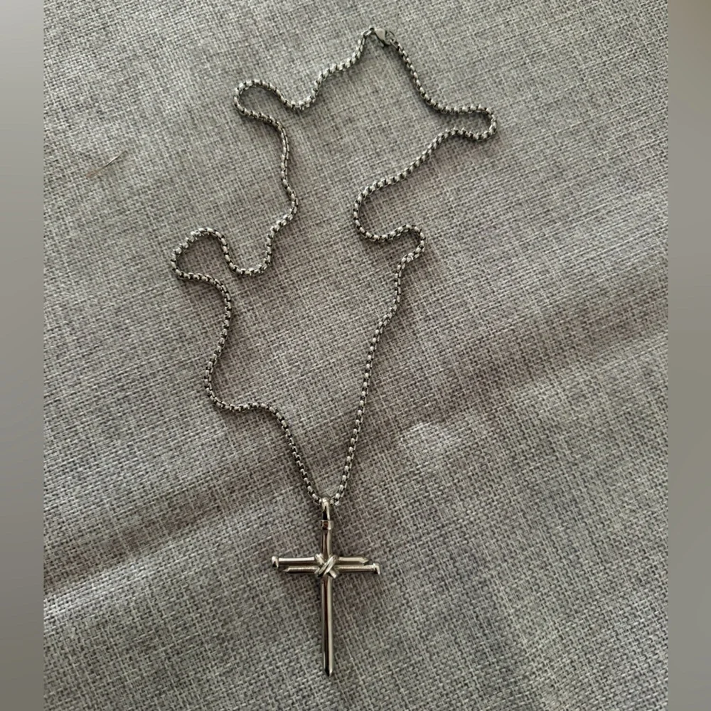 Silver Tone Nail Cross Pendant Necklace | Faith | Minimalist Religious Necklace